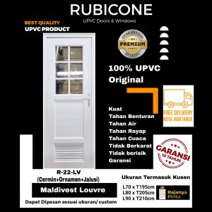 Pintu UPVC Rubicone Premium-R 22 LV-Cermin Double Side-Jalusi-Putih – L70 x T195cm, Engsel Kiri